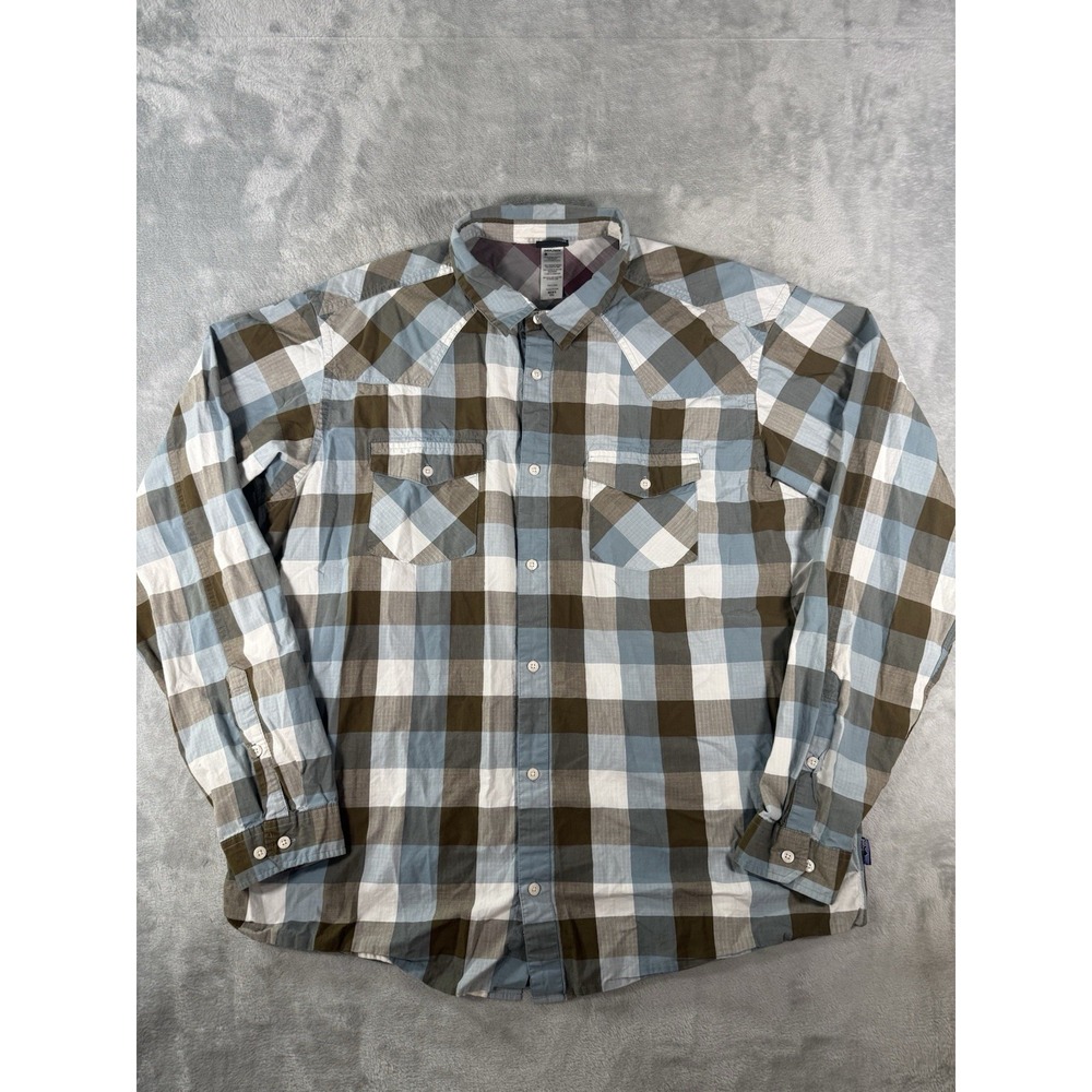 Patagonia Shirt Mens 2XL Plaid Organic Cotton Rip Stop Long Sleeve Button Up